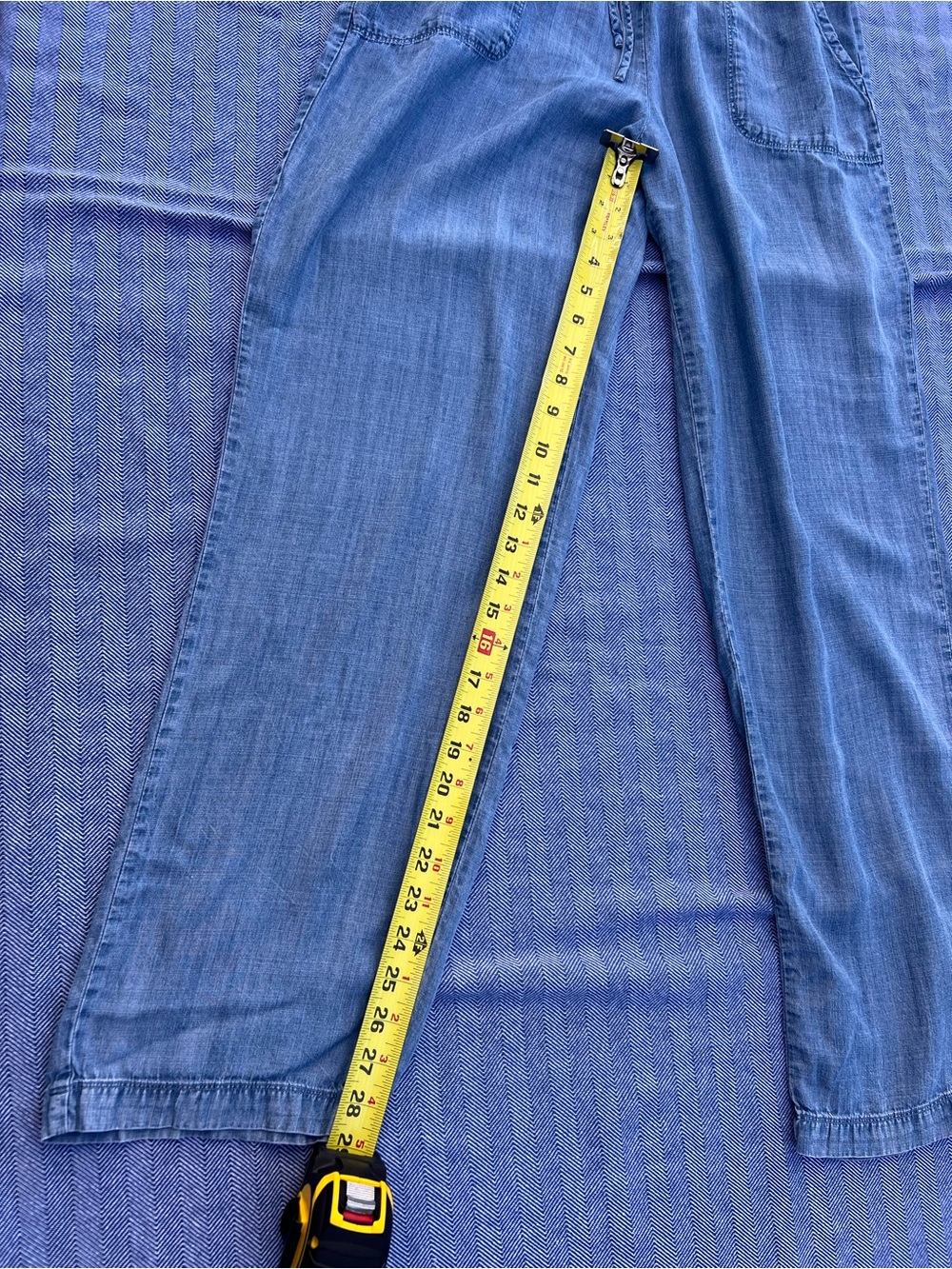 Splendid Chambray Denim Straight Leg Pants Elastic Drawstring Waist, Size Medium - Picture 4 of 6